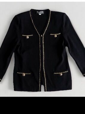 St. John Collection by Marie Gray heavy knit sweater jacket black SZ 12